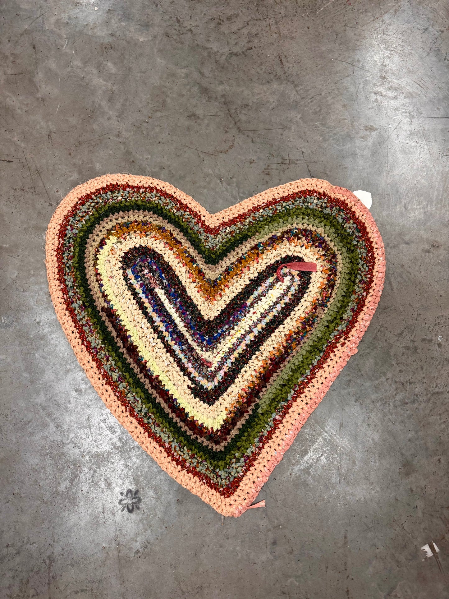 Vintage Fabric Scraps Braided Heart Rug