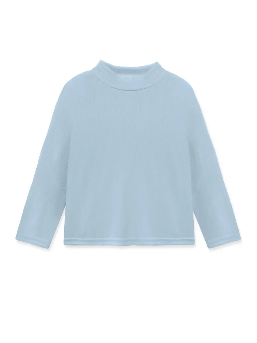 Blue Ribbed Mock Neck Top