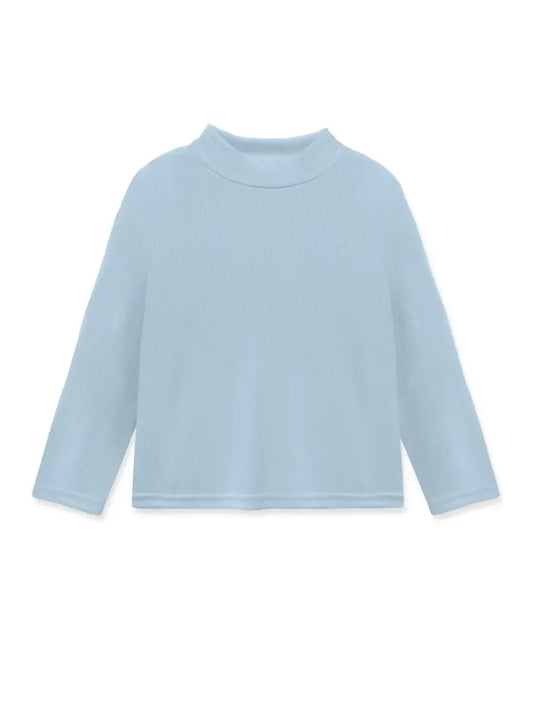 Blue Ribbed Mock Neck Top