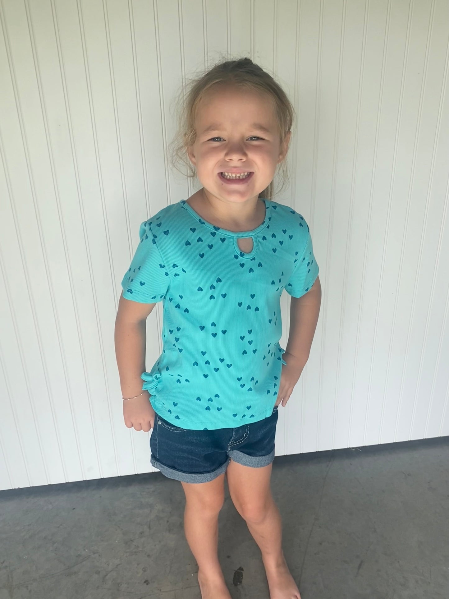 Ribbed Knit Top w/ Heart Print