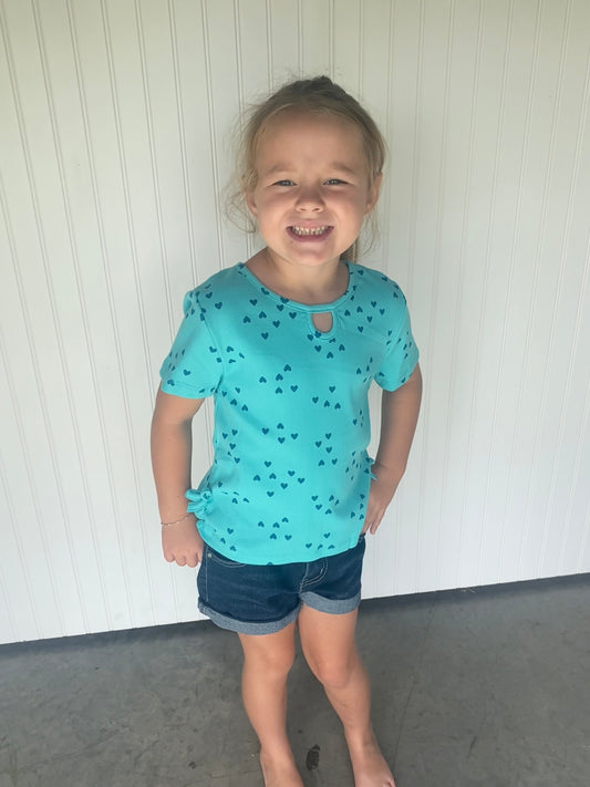 Ribbed Knit Top w/ Heart Print