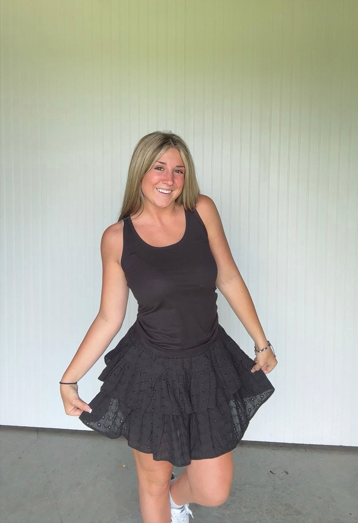 Eyelet Ruffle Skirt with shorts lining
