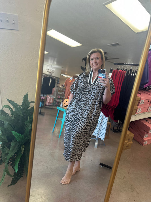 Grey Leopard Shift Dress