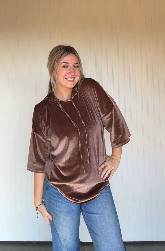 Oversized Hooded 3/4 Sleeve Pullover