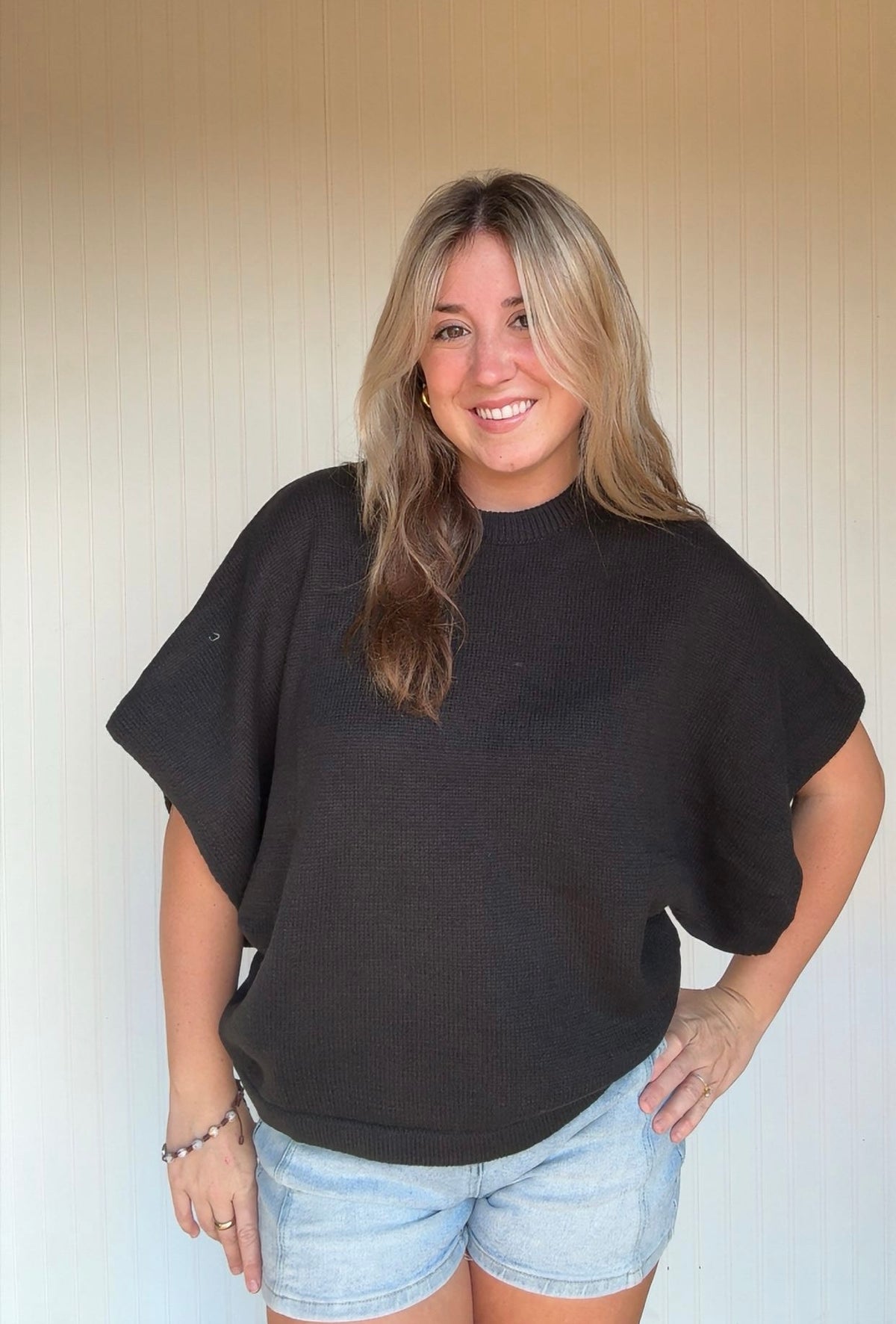 Oversized Short-Sleeve Poncho Sweater