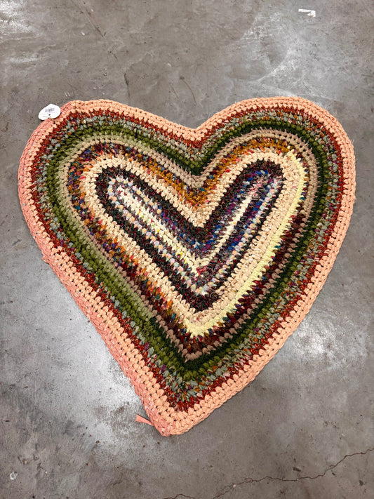 Vintage Fabric Scraps Braided Heart Rug
