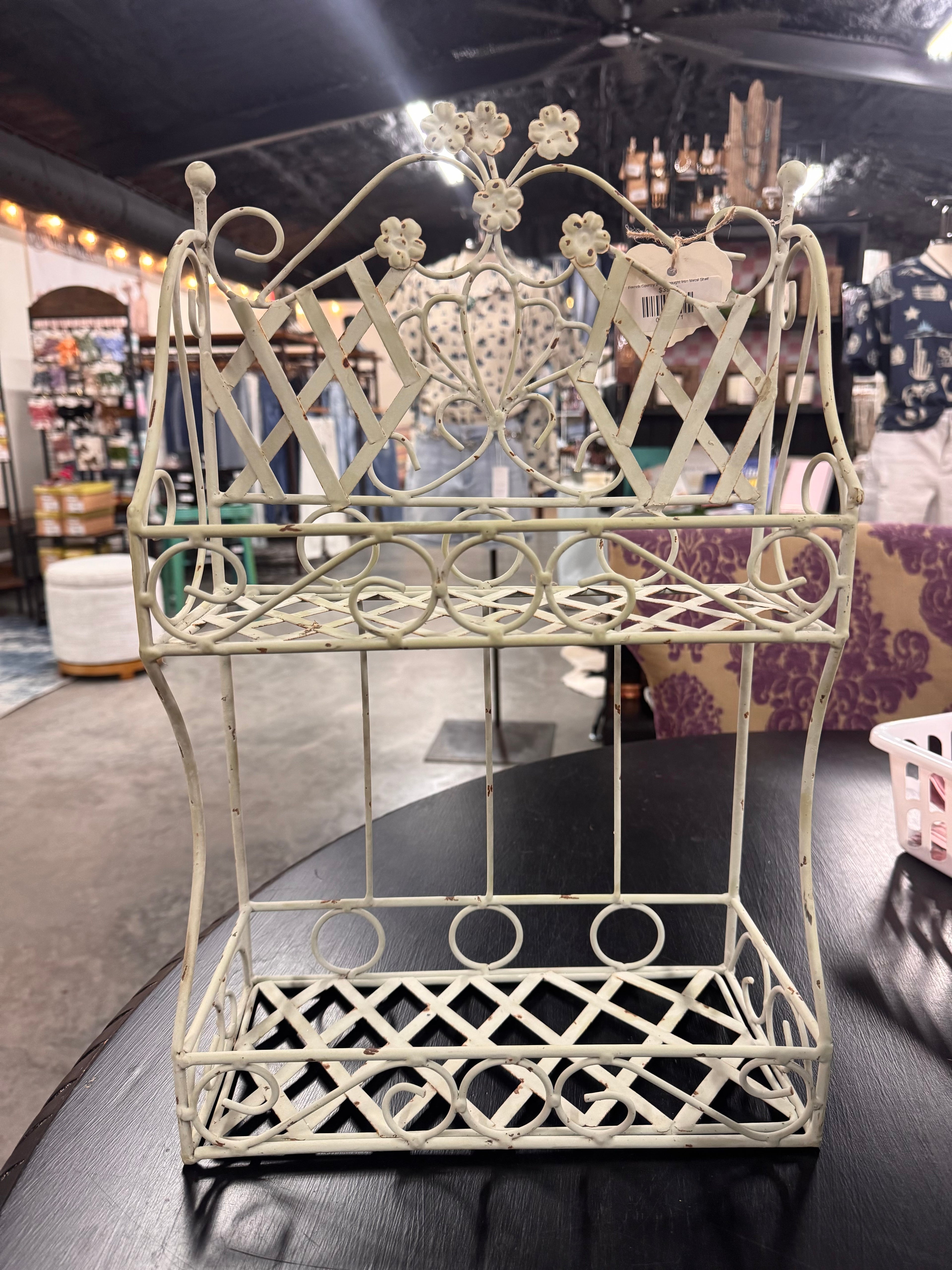 French Country 2-tier Wrought Iron Metal Shelf