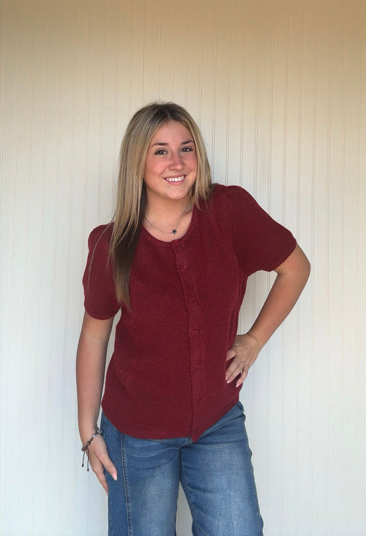 Knit Short Sleeve Button Down Cardigan Top