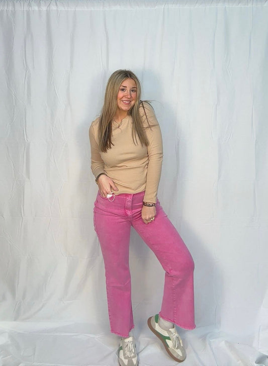 Pink Straight Leg Crop