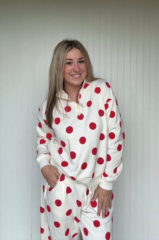 Polka Dot 3/4 Zip Sweat Shirt