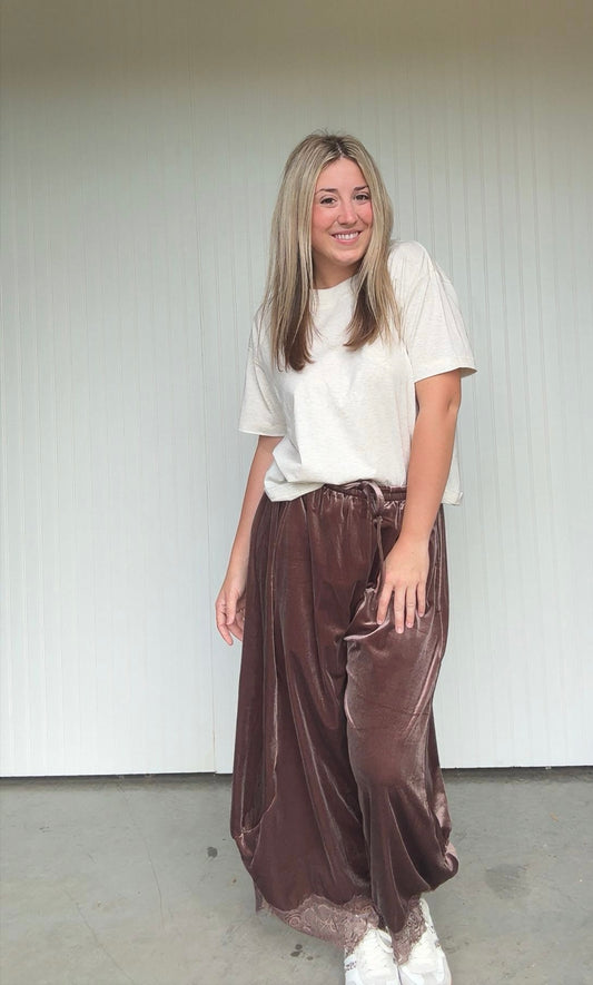 Holiday Velvet Flowy Wide Leg Balloon Pant