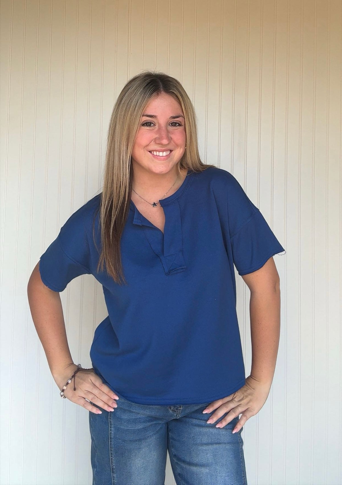 French Terr Split Neck Top
