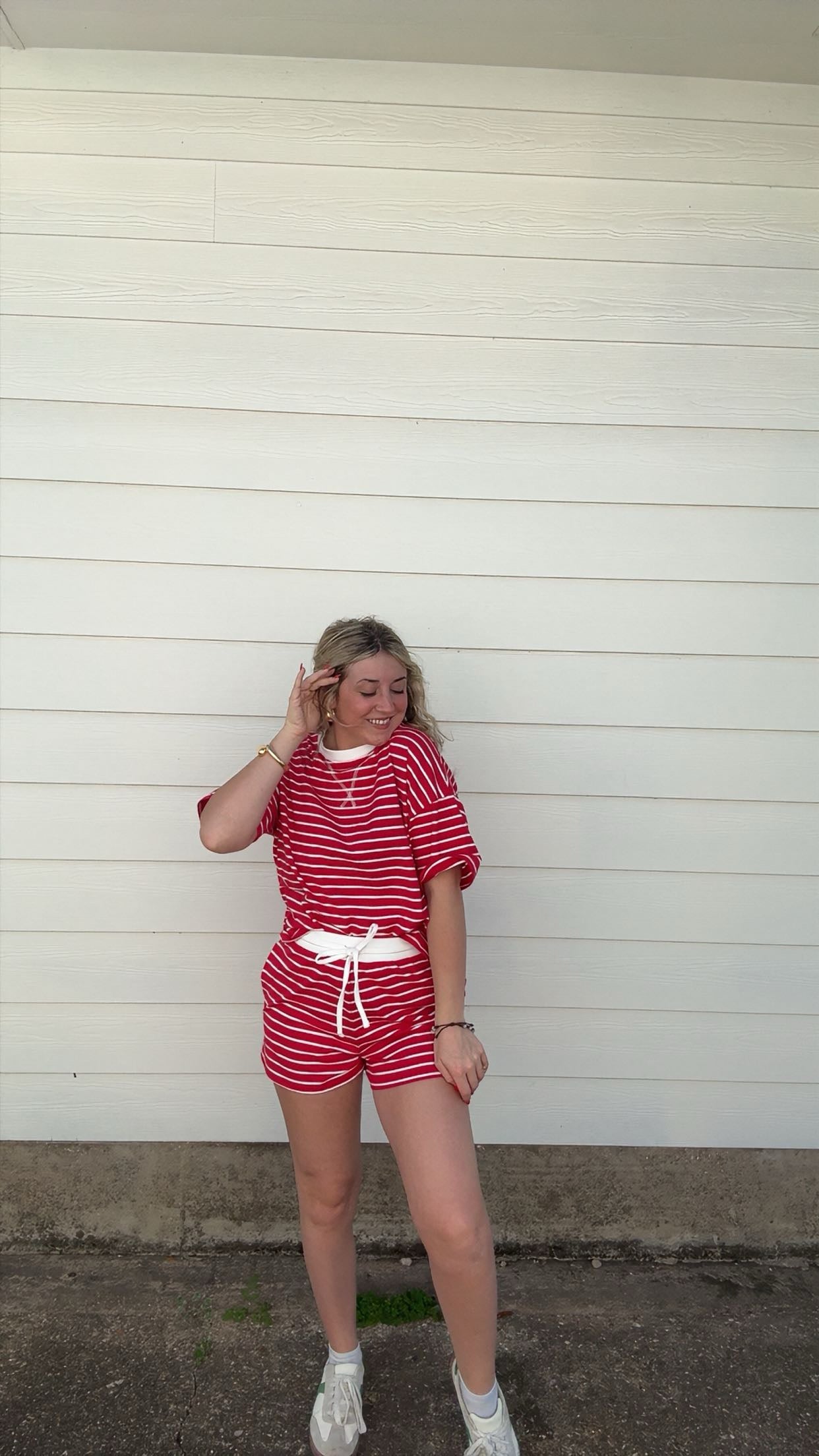 Striped Round Neck Short Set