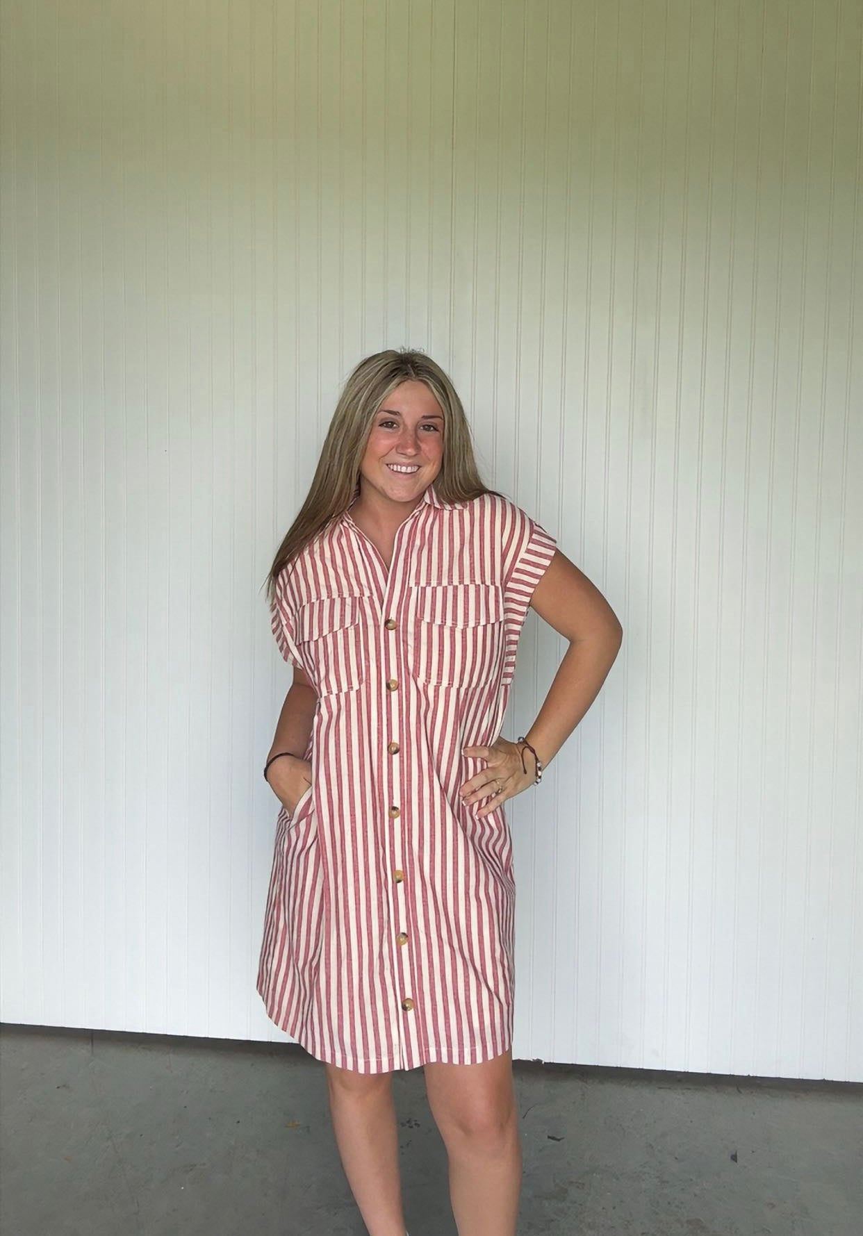 red & cream Striped Dress