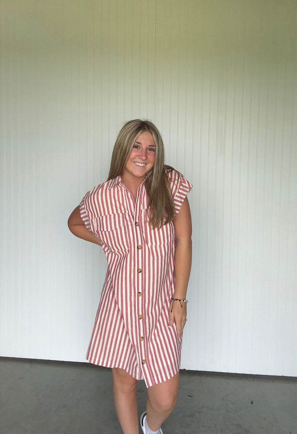 red & cream Striped Dress