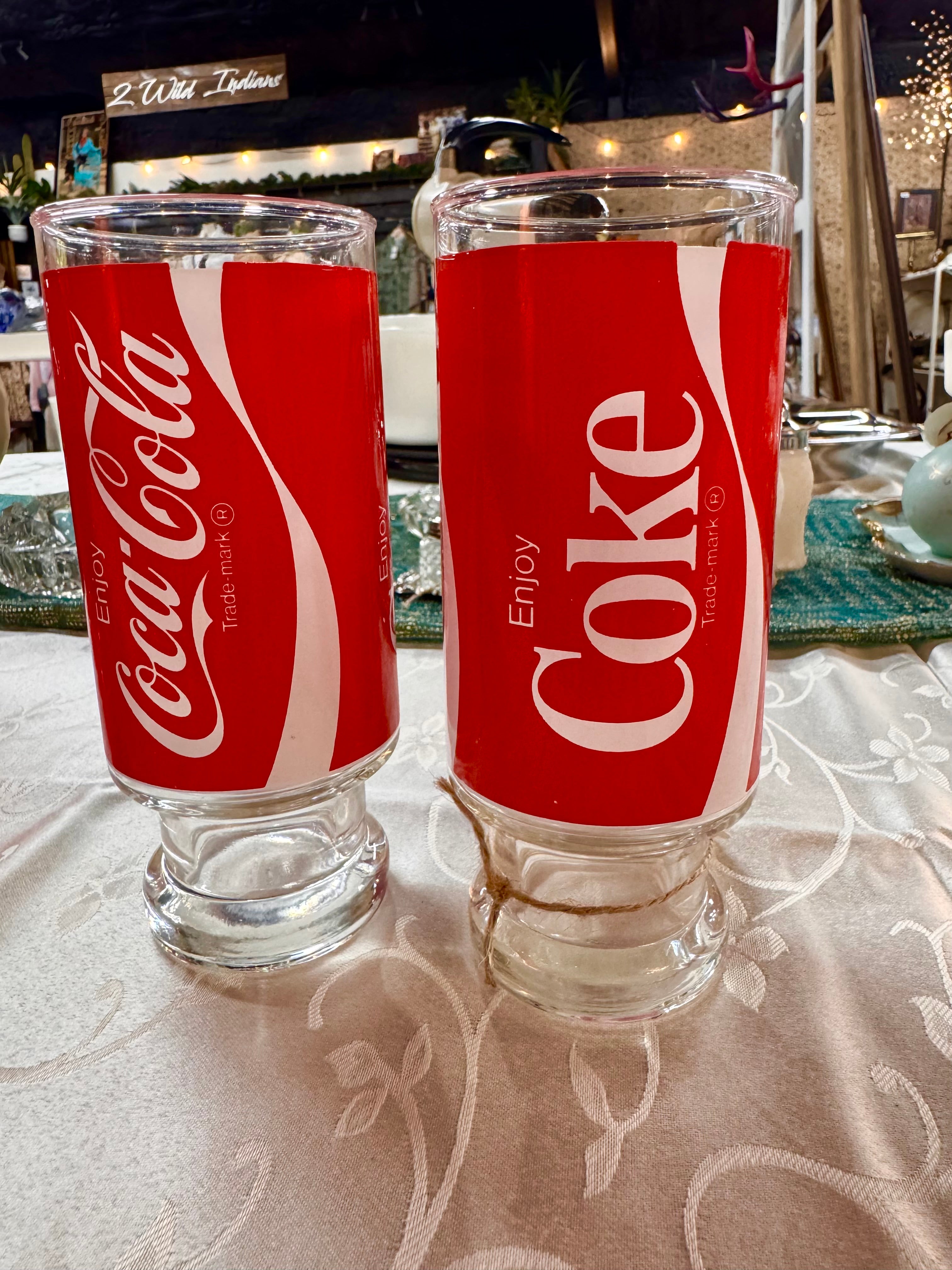 1970s Coca Cola Pedestal Glass Pair