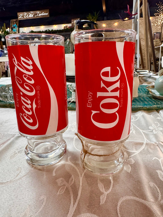 1970s Coca Cola Pedestal Glass Pair