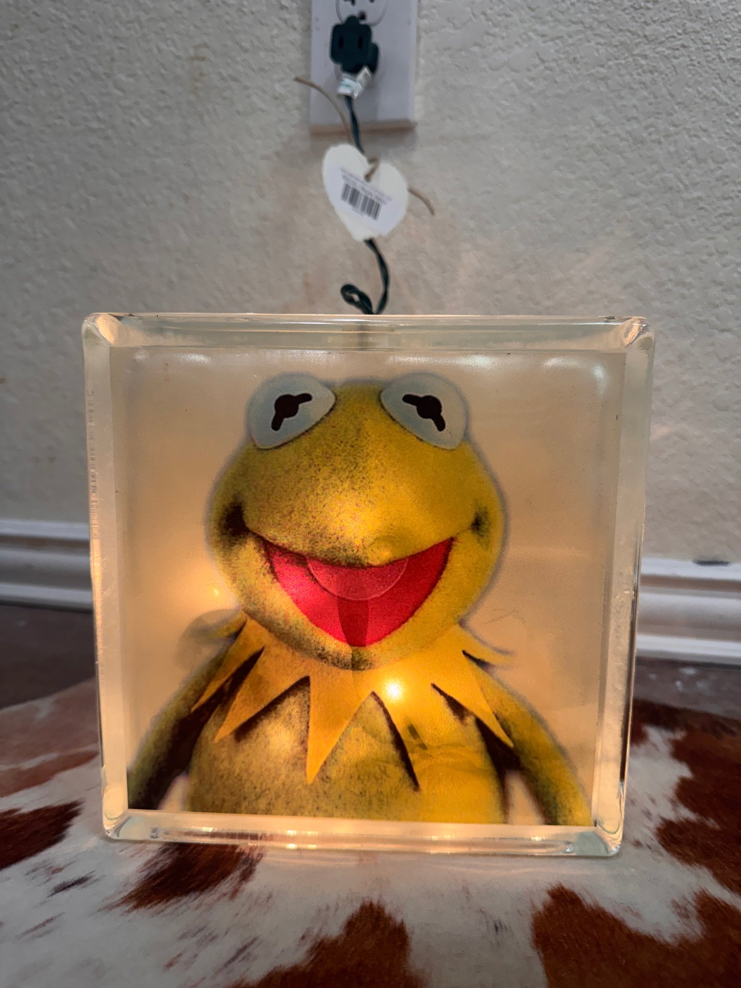 Handmade Glass Block Kermit Night Light