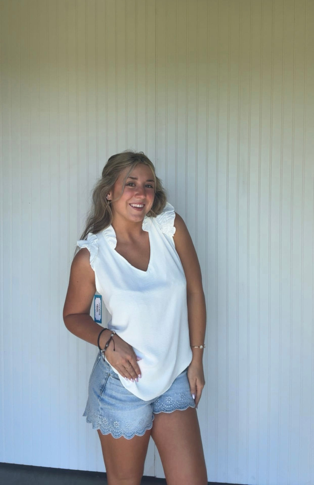 627 b solid V neck ruffled