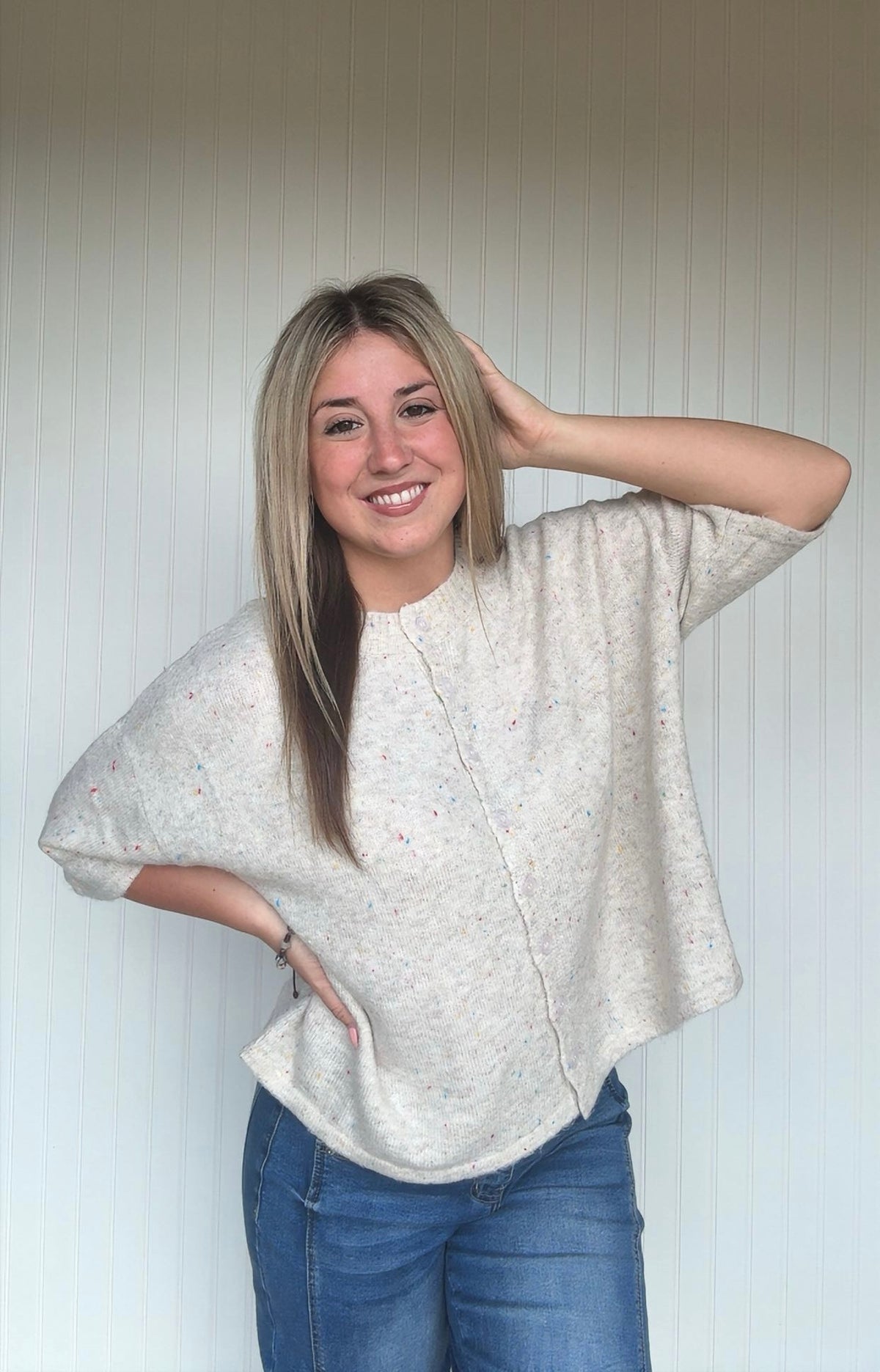 Wool Blend Half Sleeve Cardigan