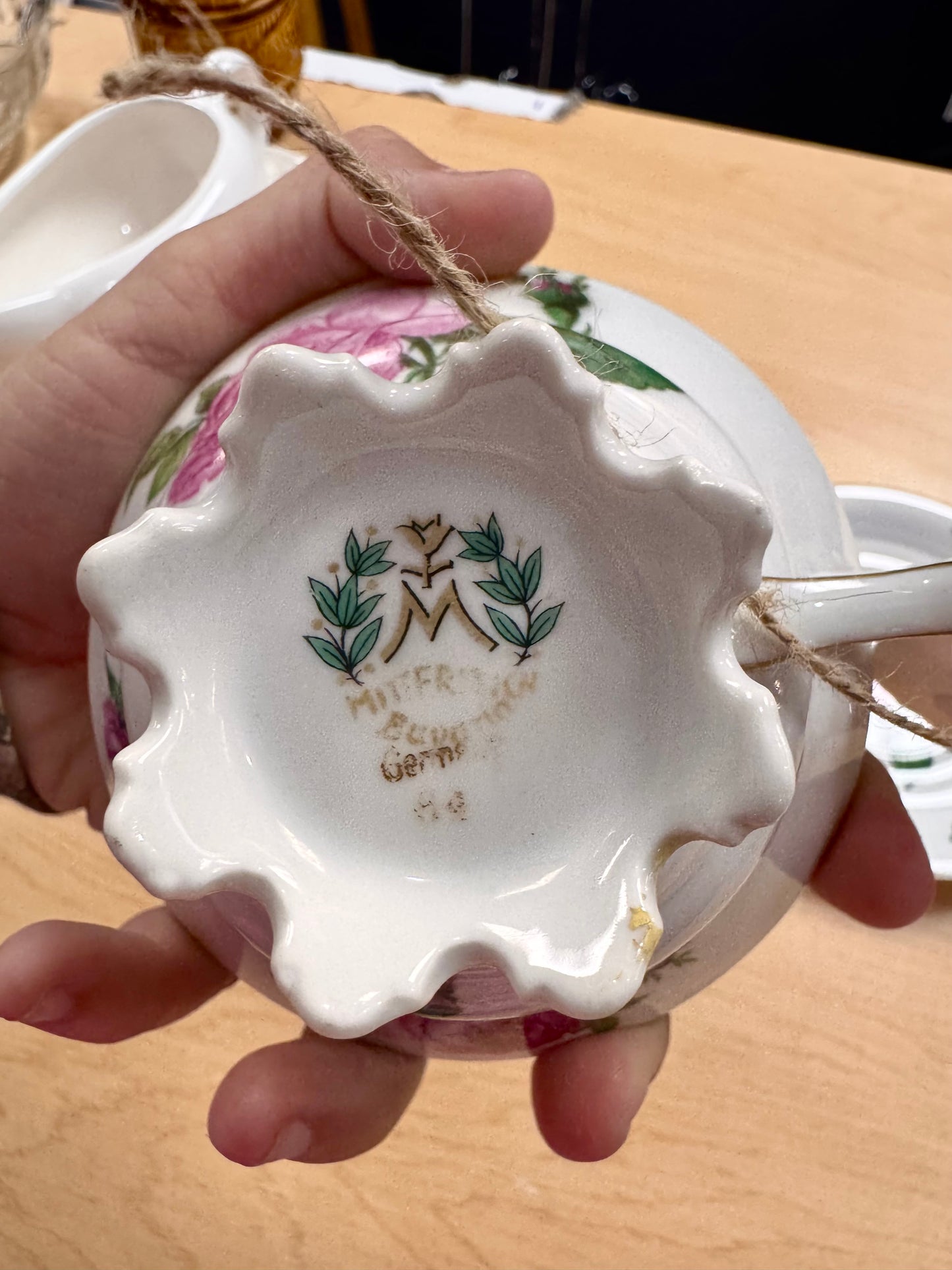 Atq German Porcelain Footed Cup/Saucer Set