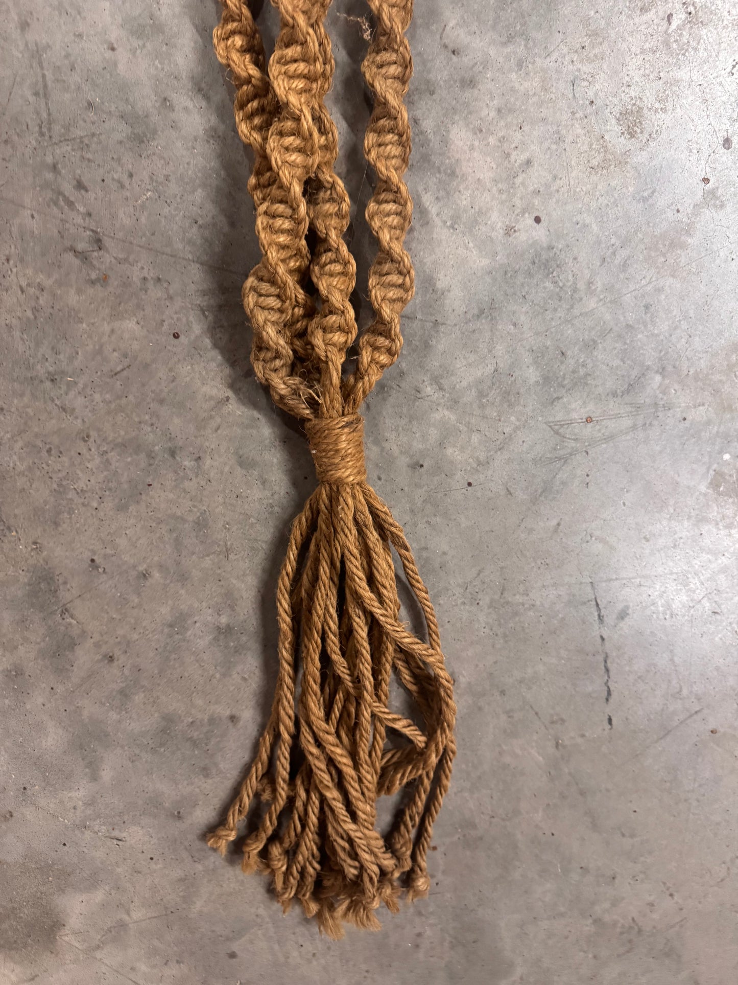 70s Jute Plant Hanger w/ Wooden Accents