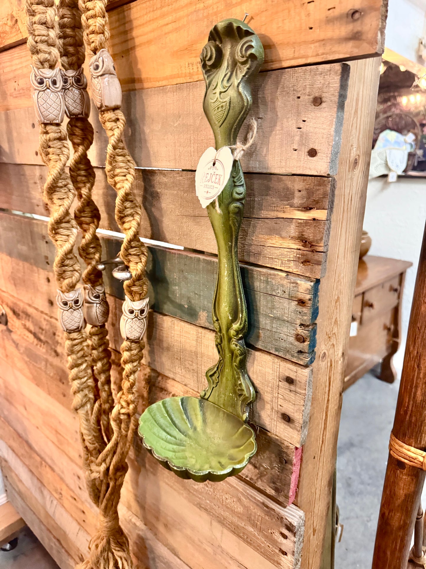 70s Distressed Patina Cast Metal Wall Ladle