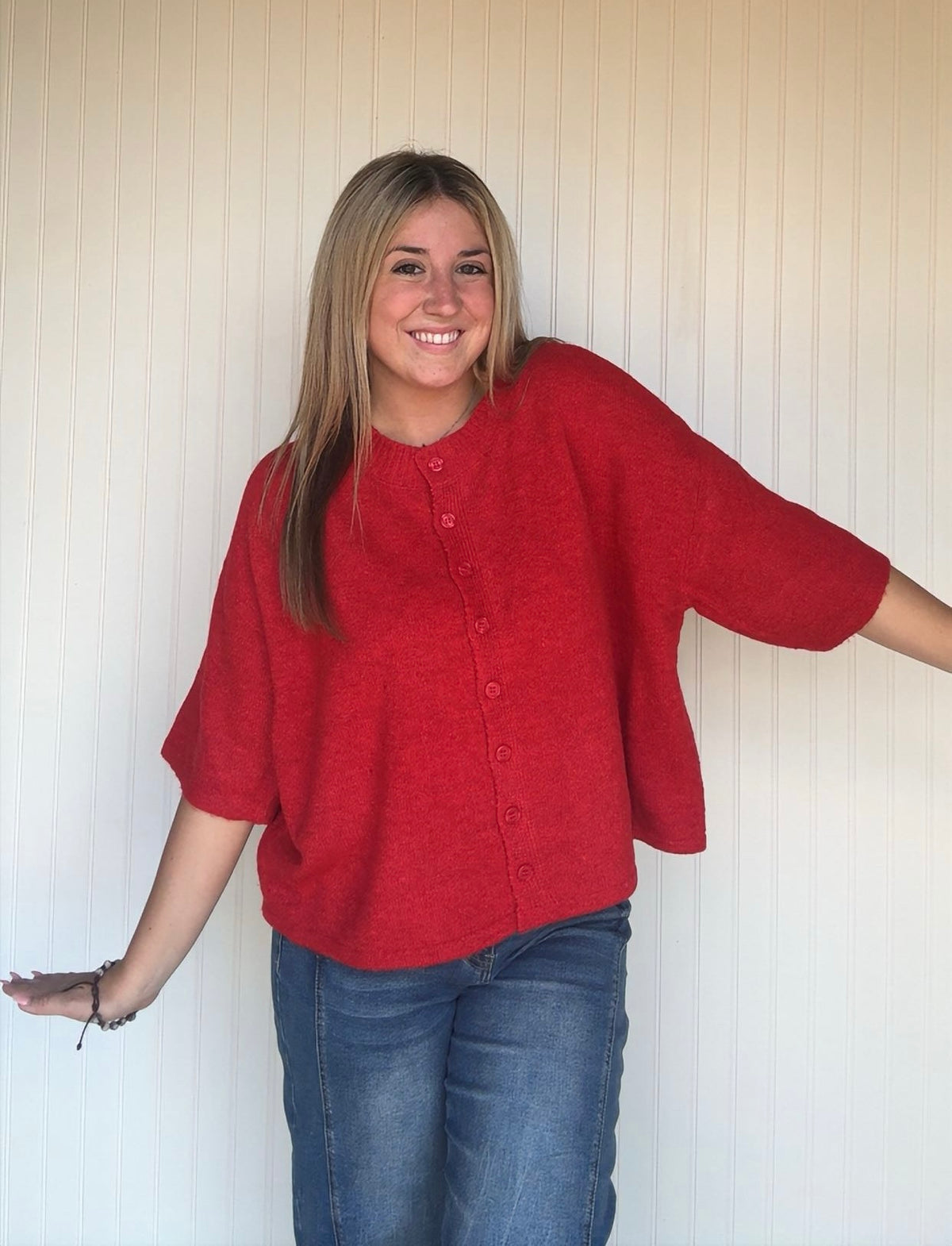 Wool Blend Half Sleeve Cardigan
