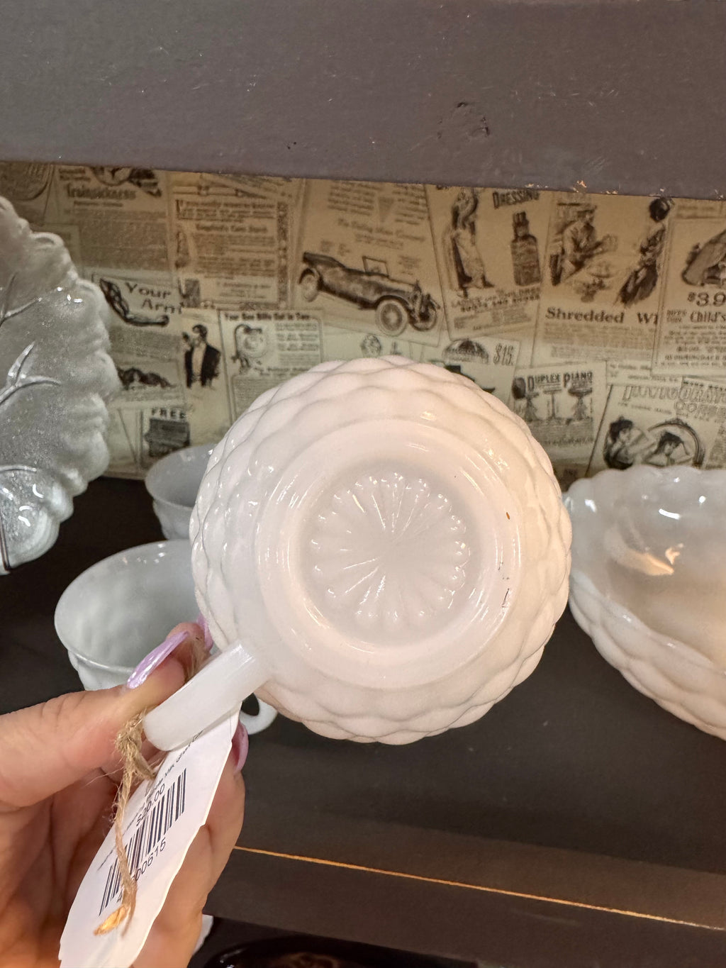 1940 Anchor Hocking Bubble Milk Glass Cups (4)