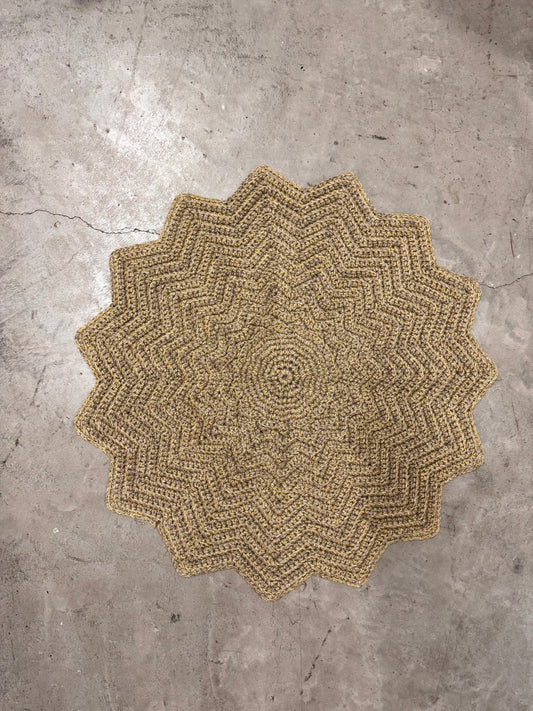 Vintage Brown Hand-Crochet 15-Pt Star Rug