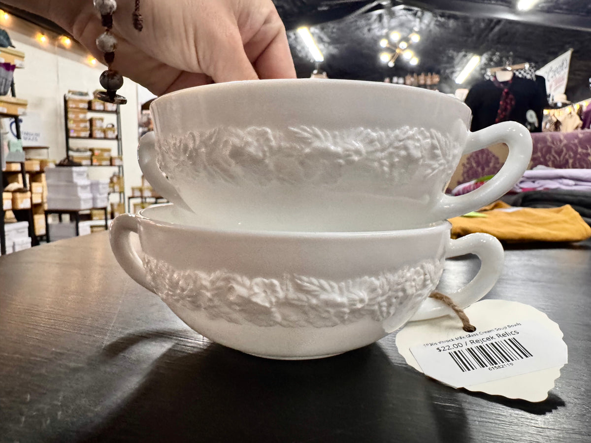 1930s Vitrock Milk Glass Cream Soup Bowls