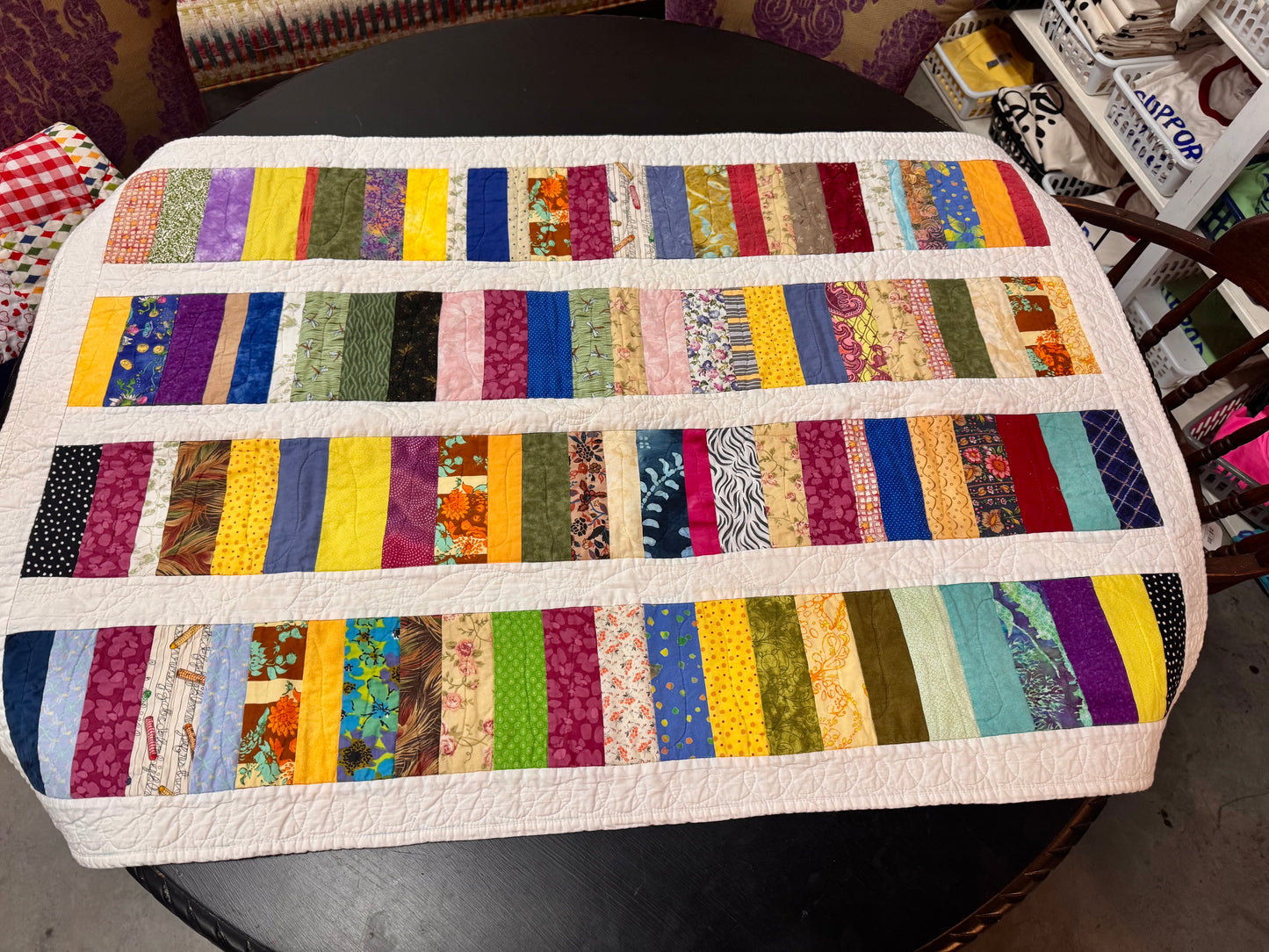Handmade Quilted Scrappy Strip Blanket
