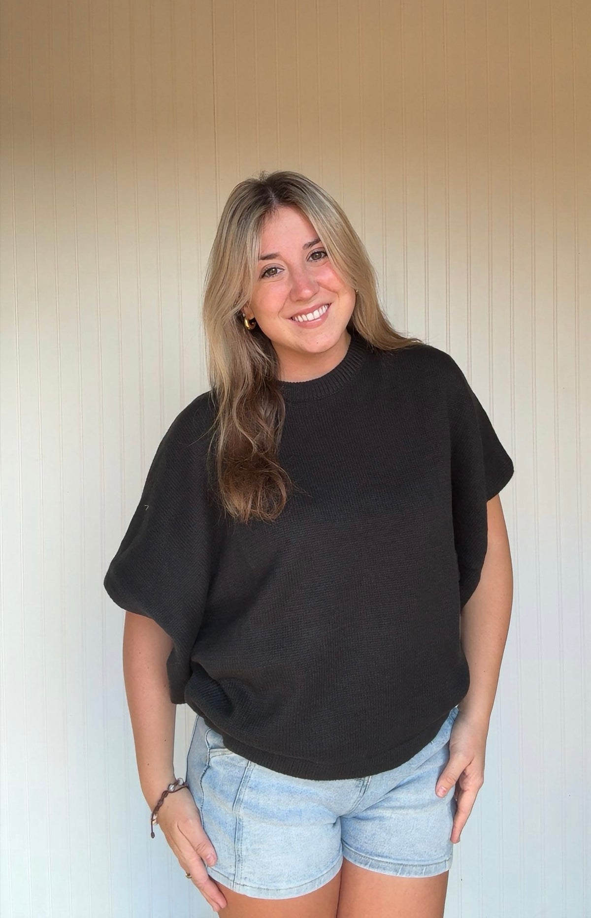 Oversized Short-Sleeve Poncho Sweater