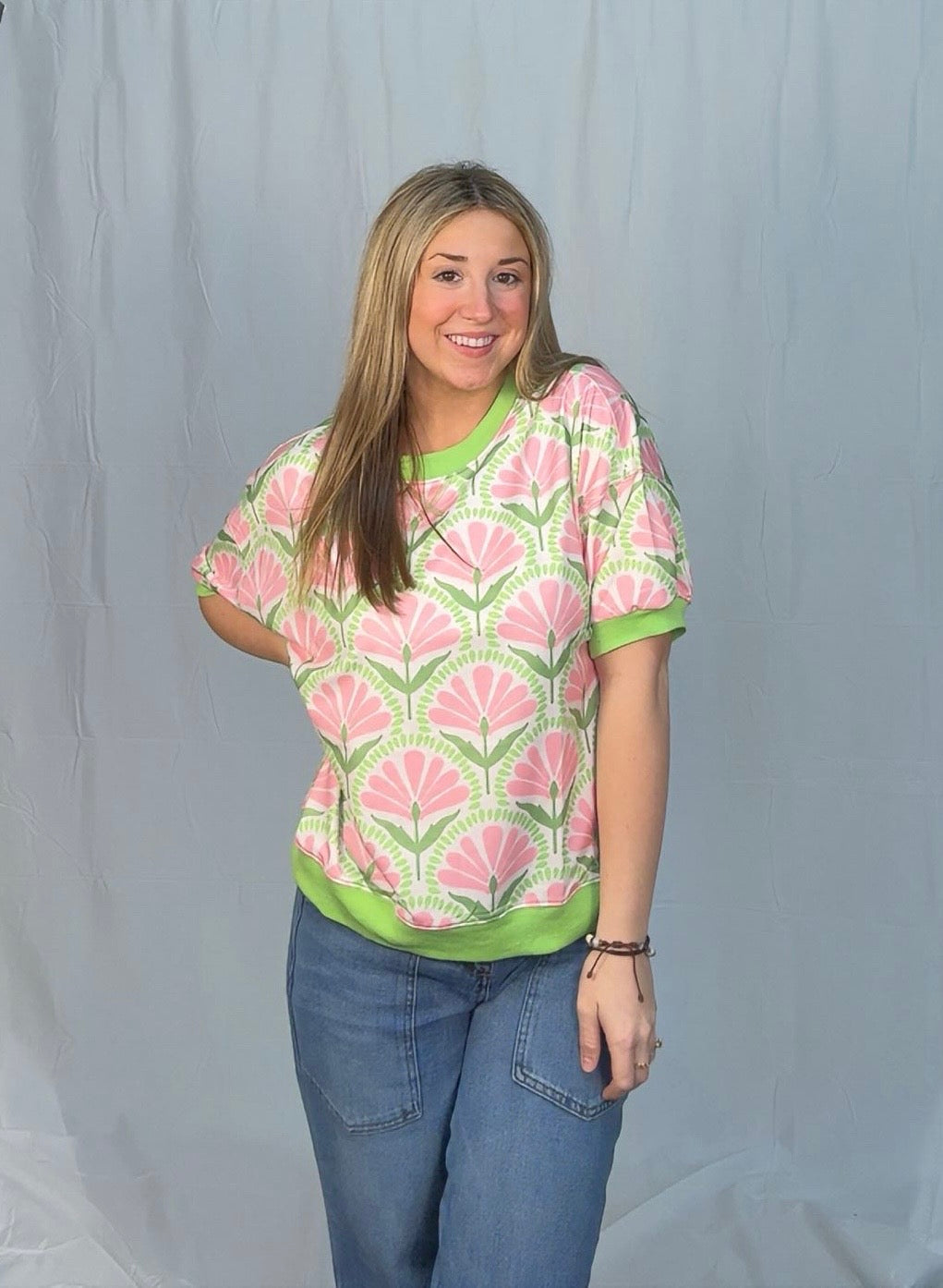 Floral Shirt Sleeve Banded Floral