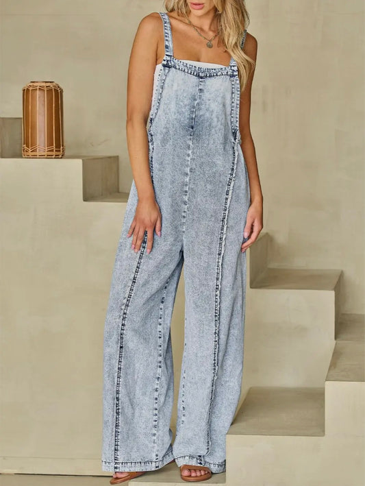 Light Wash Wide Leg Denim Overall