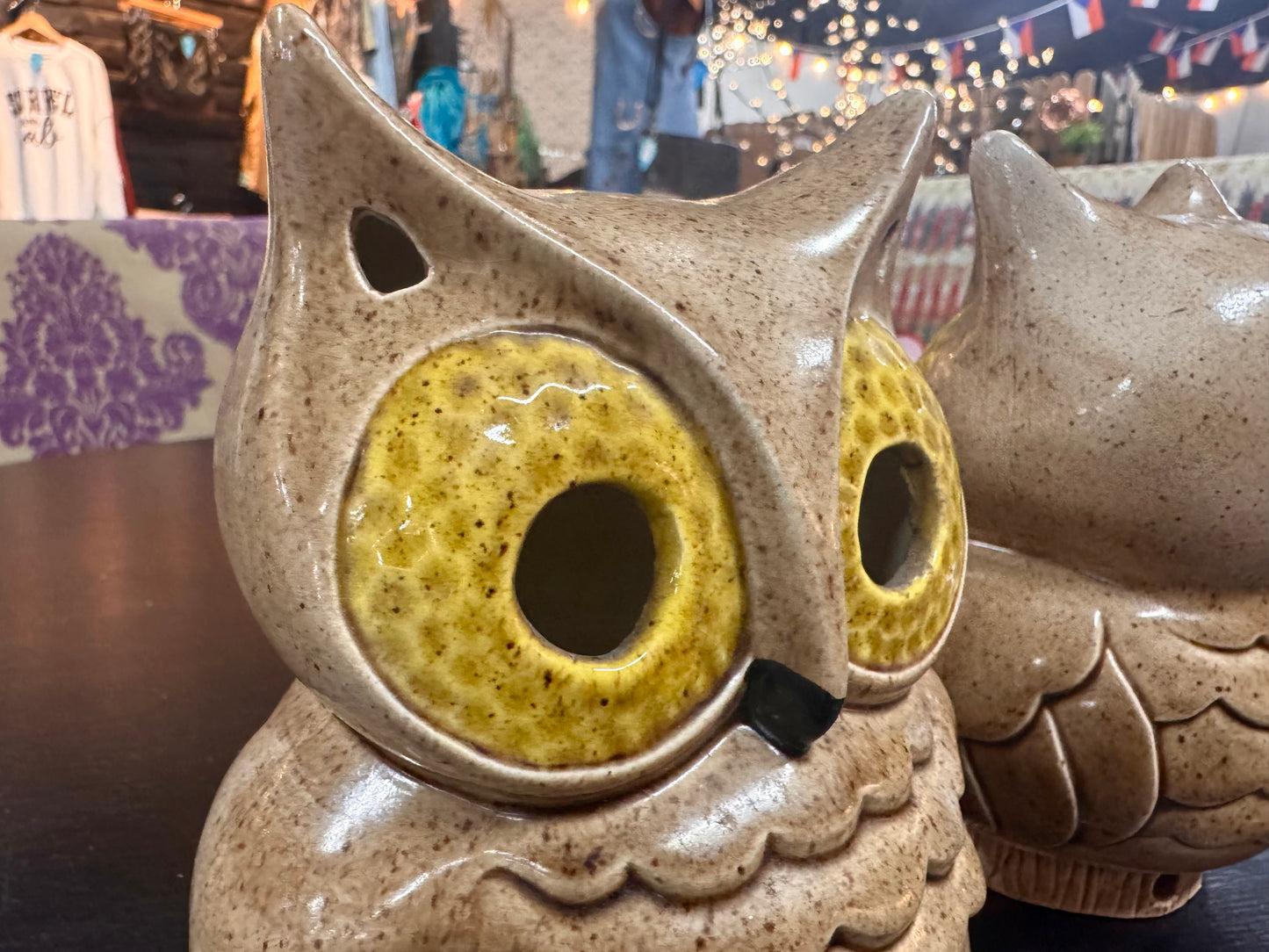 Hand-painted 70s Owl Tealight Holder/Luminary
