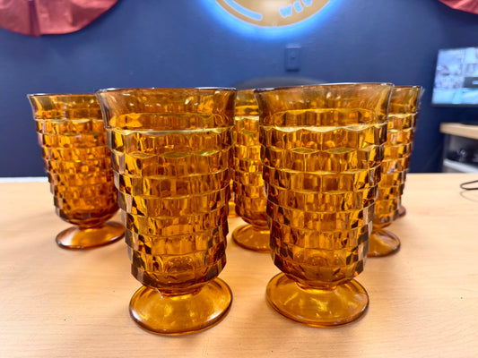 60s Amber Iced Tea Pedestal Tumbler Set (11)