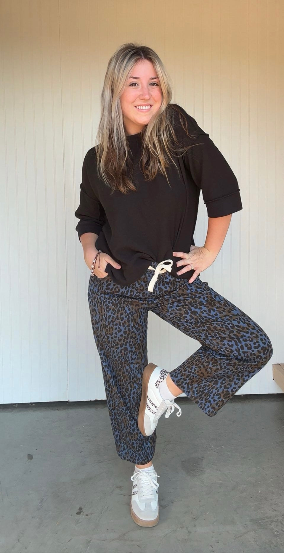 Blue Leopard Wide Leg Crop Pant