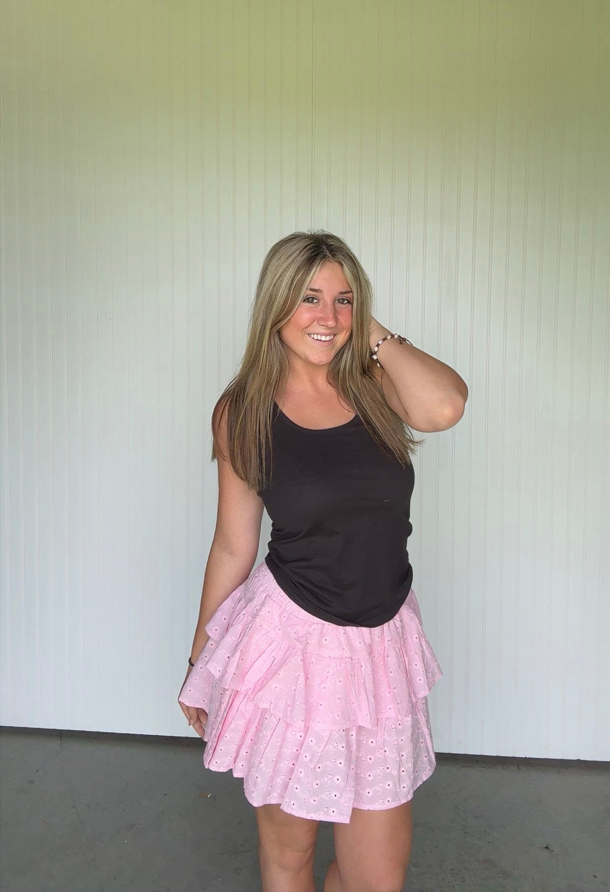 Eyelet Ruffle Skirt with shorts lining