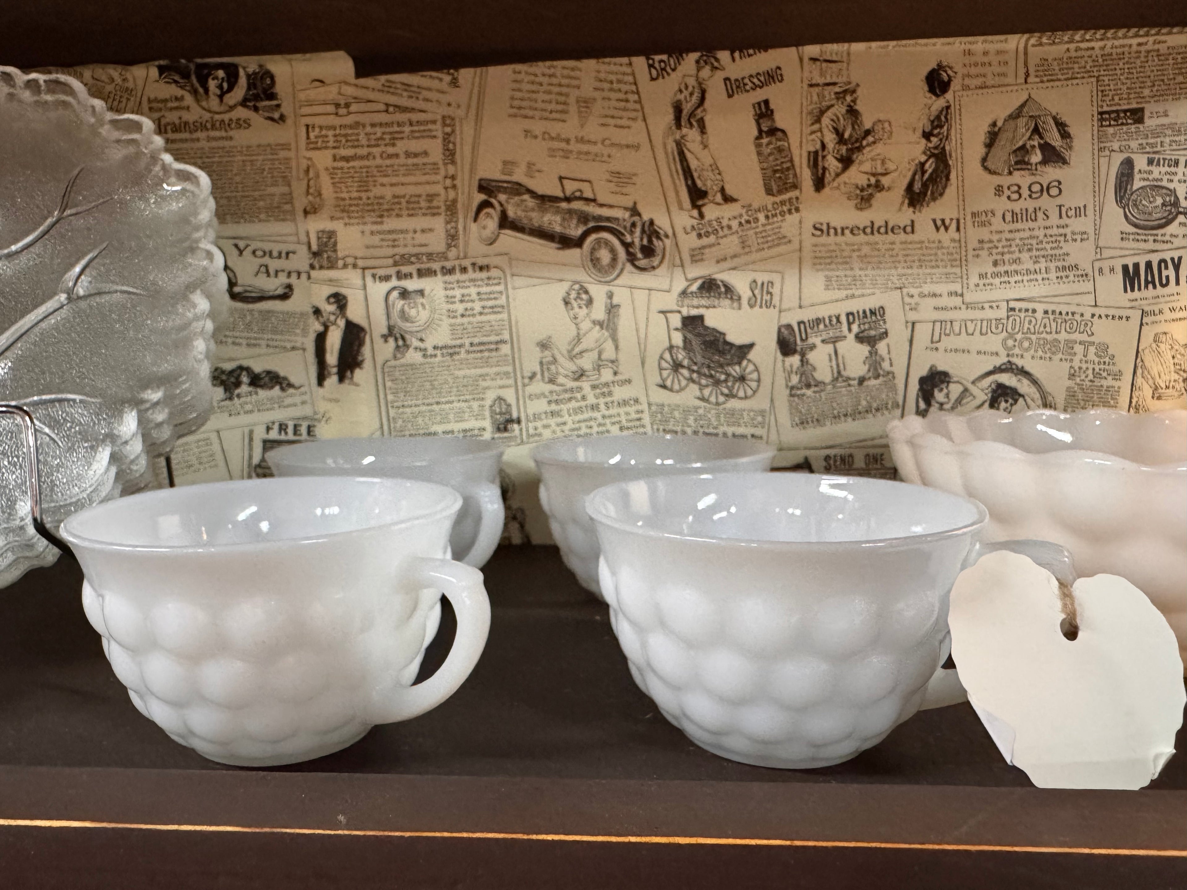 1940 Anchor Hocking Bubble Milk Glass Cups (4)