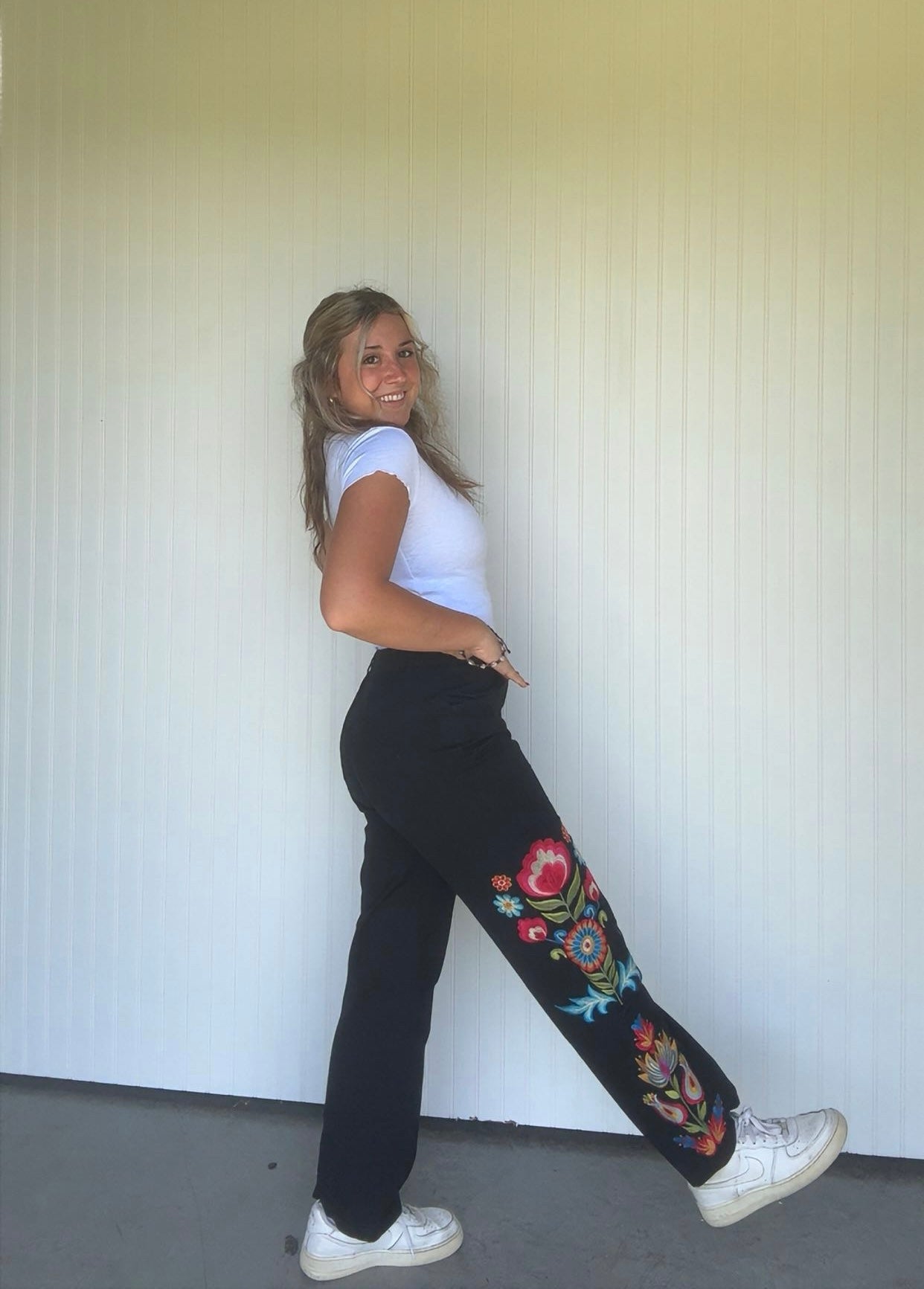 Embroidered High Waist Pants