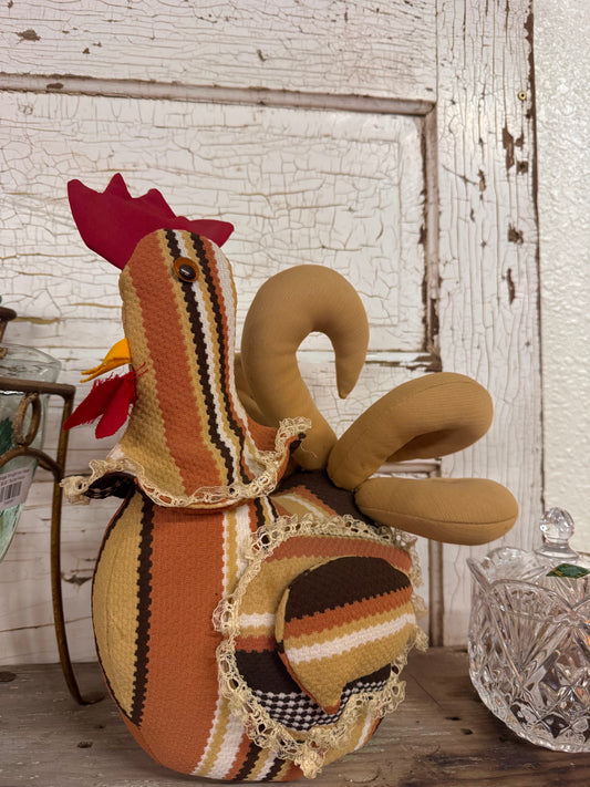 Vtg Handmade Weighted Fabric Rooster