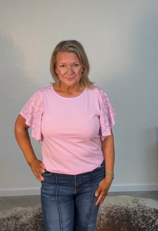 LACE Sleeve COTTON JERSEY TOP
