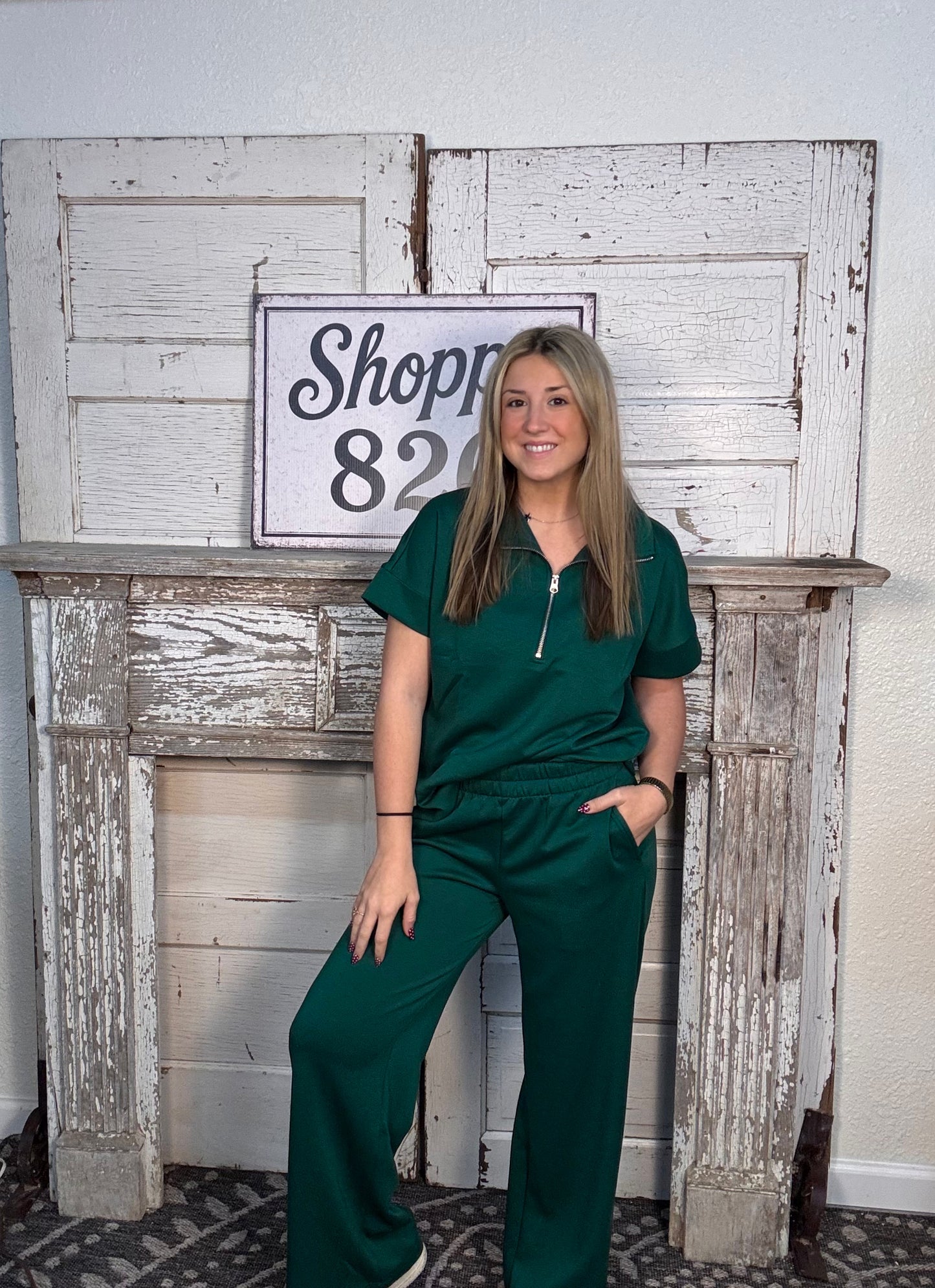 Scuba high neck half zip top & pants set