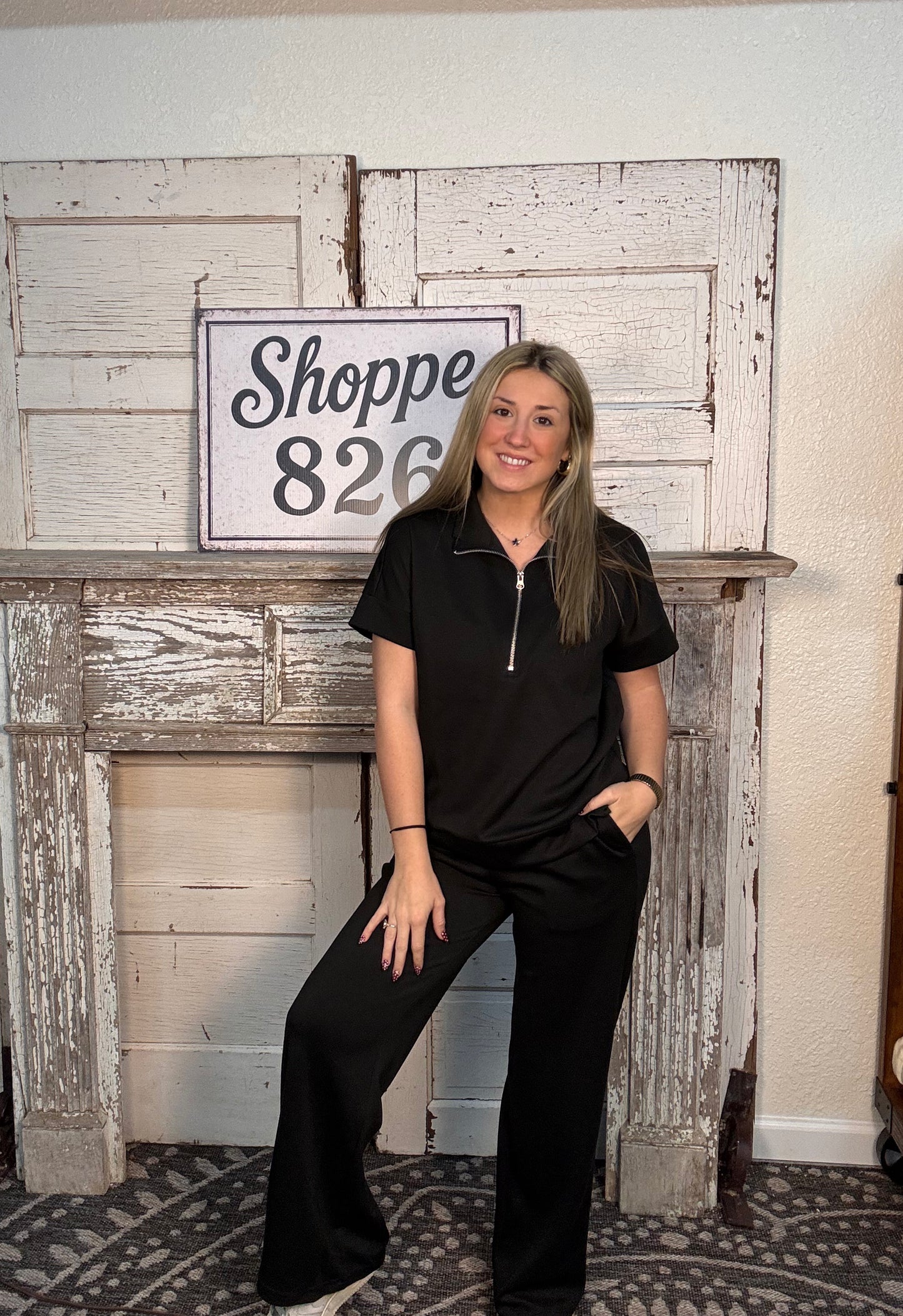 Scuba high neck half zip top & pants set