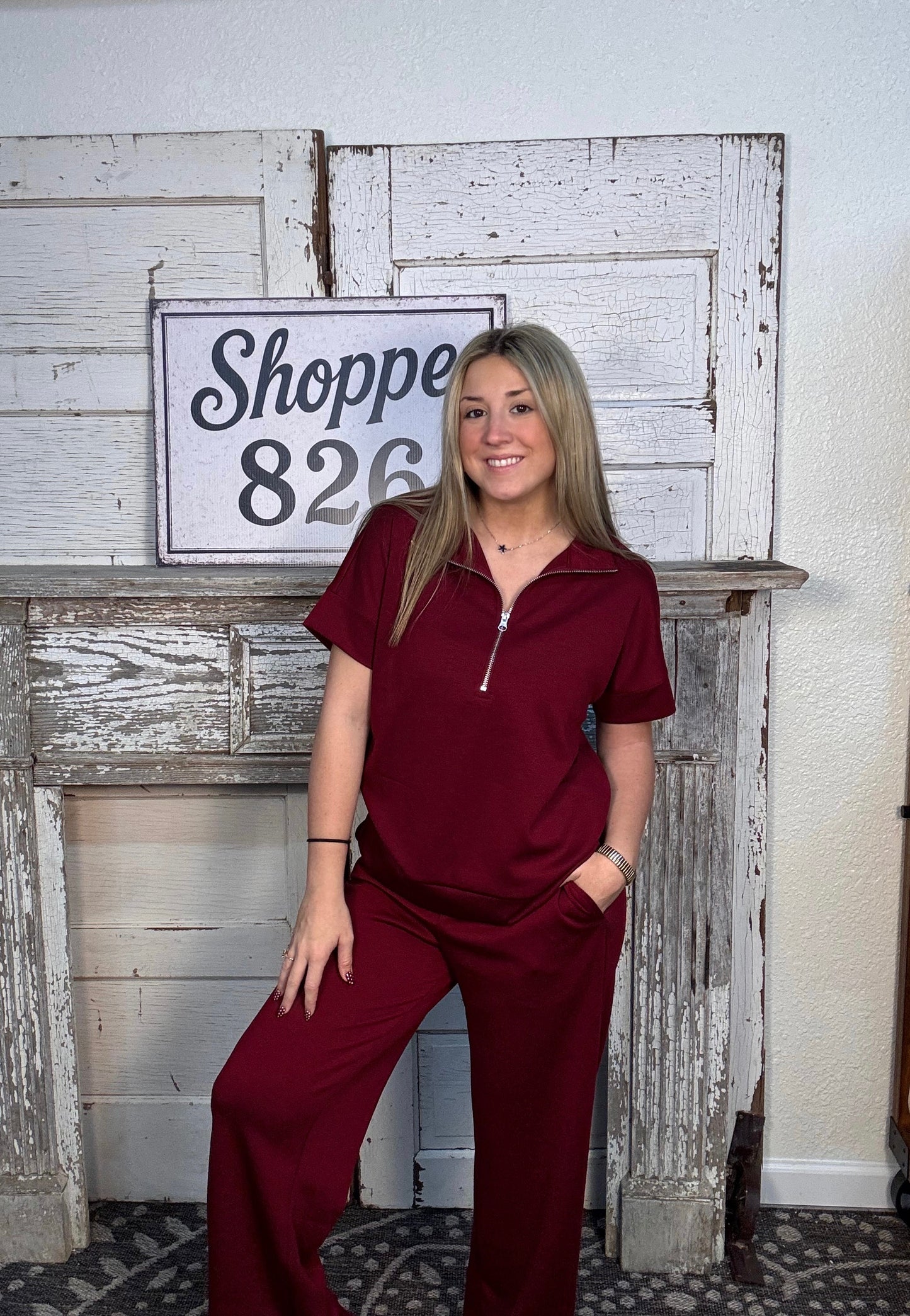 Scuba high neck half zip top & pants set