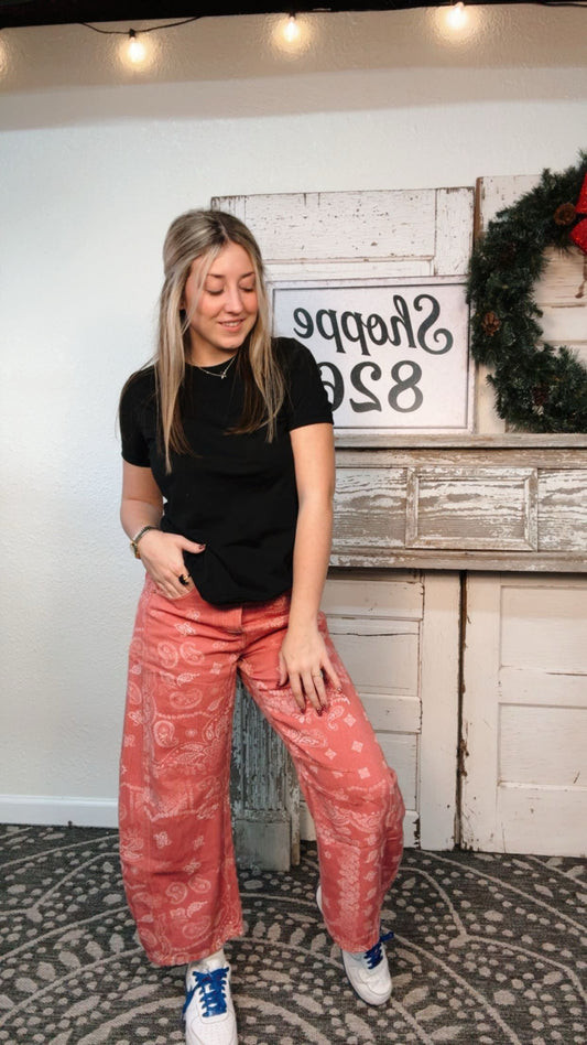 Bandana Print Barrel Jean