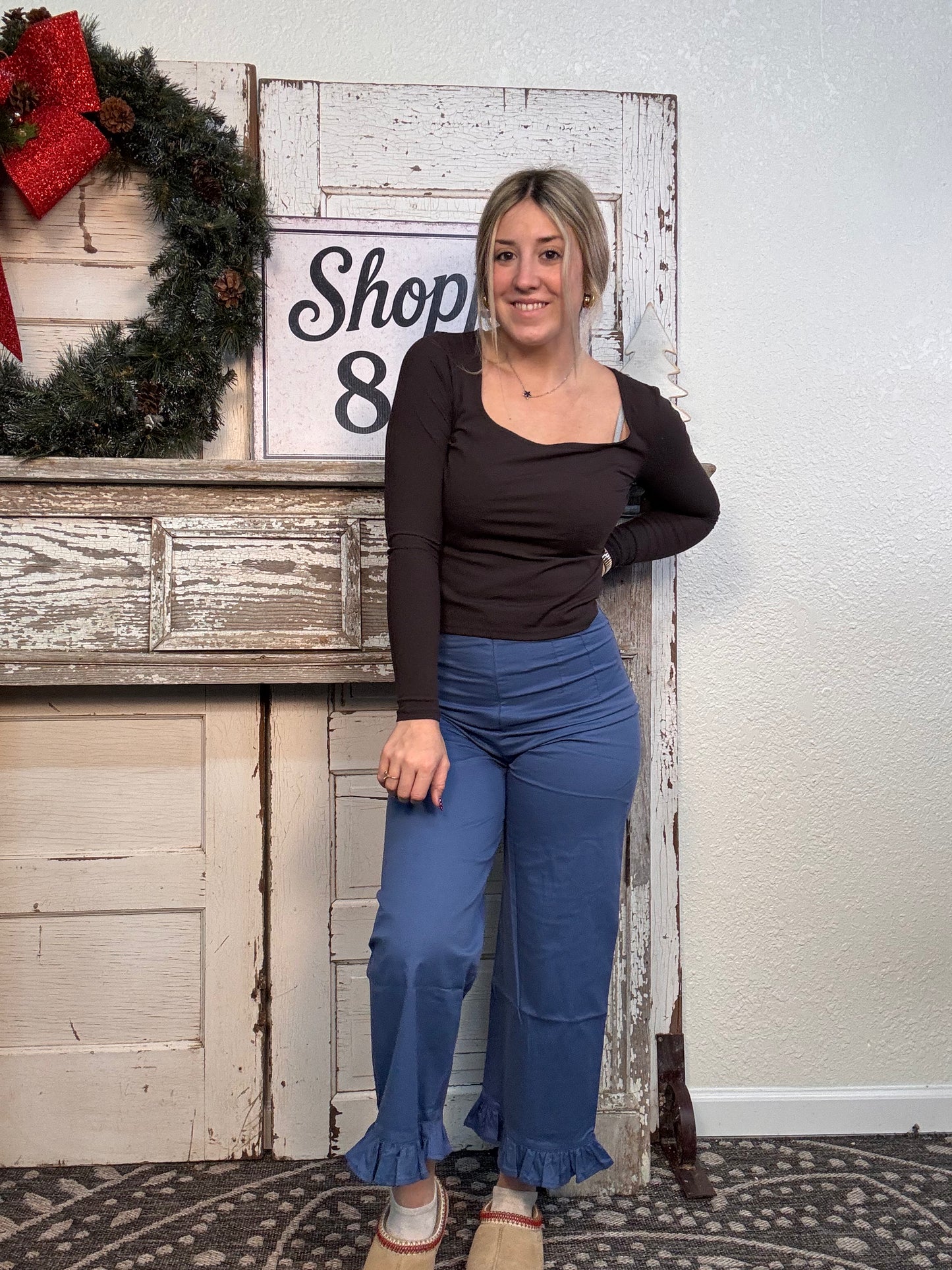 Straight Leg Ruffled Hem Pants