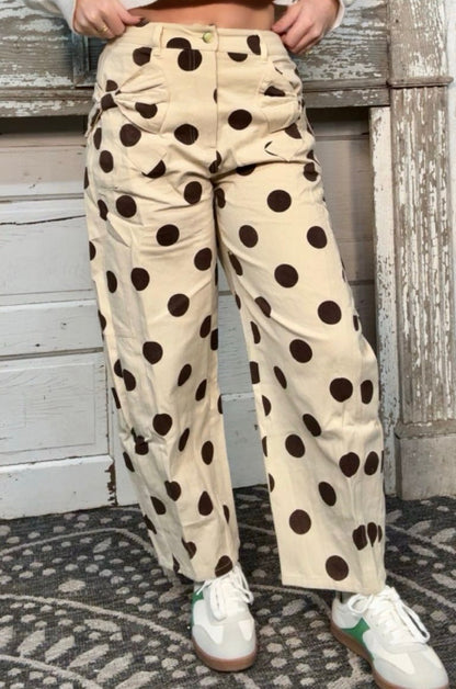 Polka Dot Printed Barrel Jean