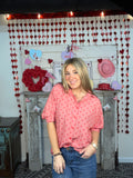 Heart Print Half Sleeve Button Down